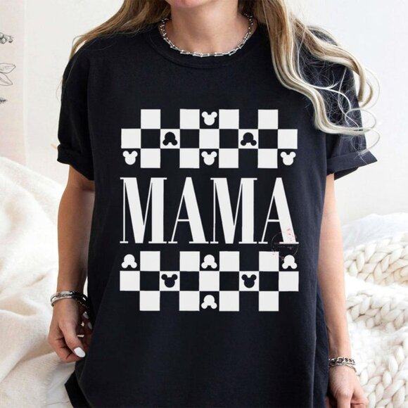 Tops - Disney Mama Checkered Retro T-shirt, Mama Mickey Head Vintage Shirts